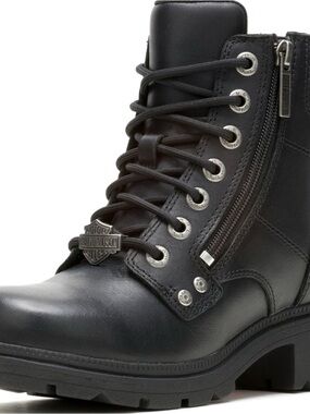 Harley-Davidson Black Lace-Up Side-Zip Leather Ankle Boots